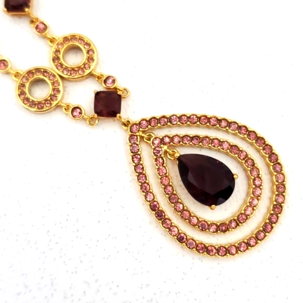 NVC Purple Rhinestones on Gold Tone Necklace - Picture 3 of 7